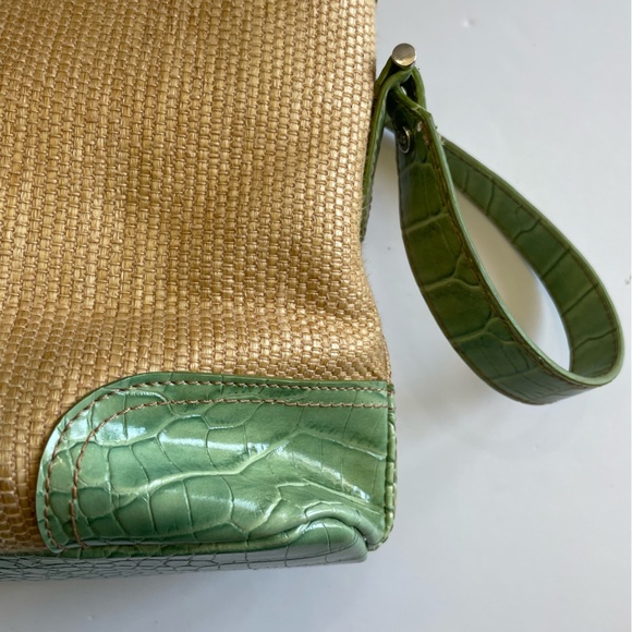 Vtg Y2K Etienne Aigner woven straw handbag with lime green vegan leather straps - Picture 14 of 16